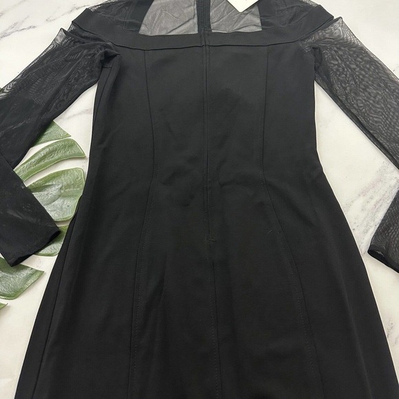 Tadashi Womens Vintage Mini Dress Size M New Black Mesh Sleeve Sheath Cocktail - Picture 10 of 11